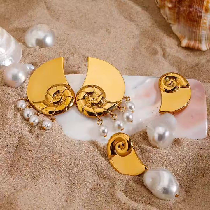 Sunwashed Spiral Pearl Earrings