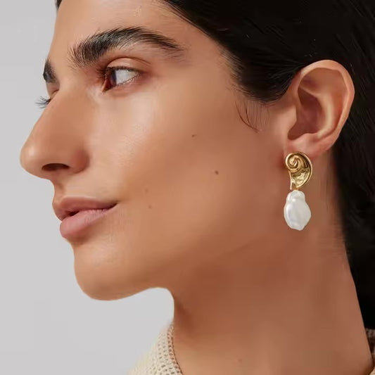 Sunwashed Spiral Pearl Earrings